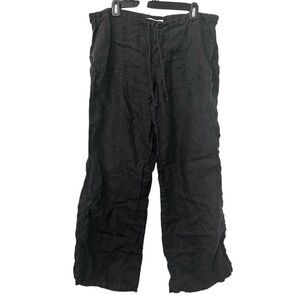 Victoria's Secret Drawstring Linen Blend Straight Leg Casual Pants Black Size 12